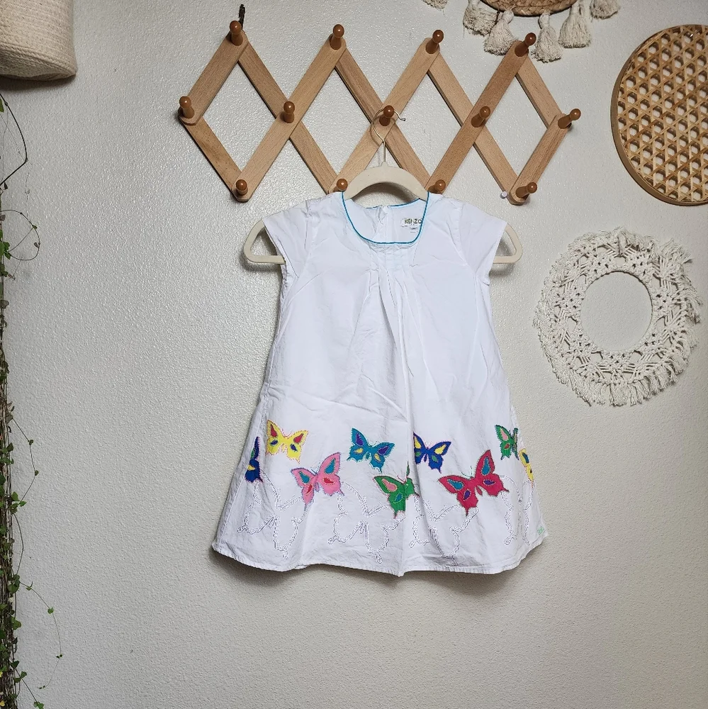 Kenzo Colorful Stitched Butterfly Girls Dress In White Size 6A